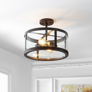 Herndon 15" Iron/Glass Modern LED Flush Mount - JONATHAN Y